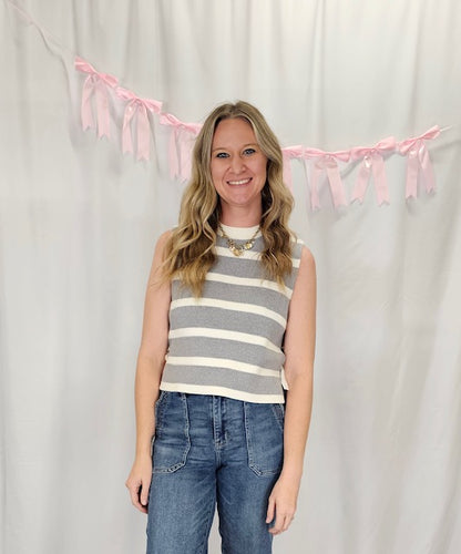 Grey Stripe Side Tie Top