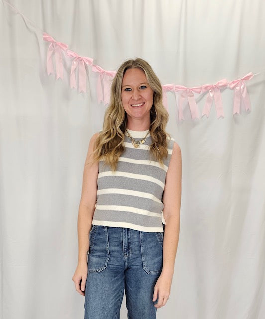Grey Stripe Side Tie Top