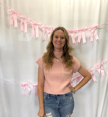 Light Pink Pocket Short Sleeve Sweater