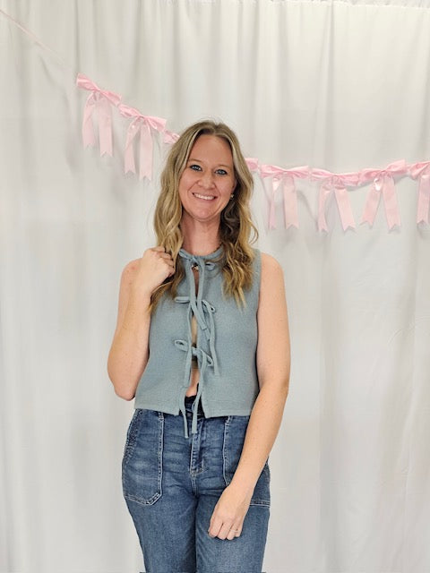 Front Tie Shirt- Dusty Blue