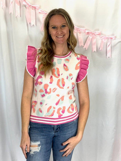 Pink Leopard Sweater Top