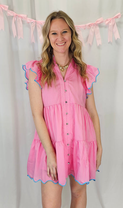 Pink and Blue Striped Dress