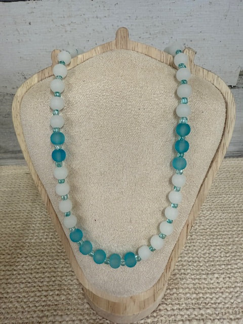 Beaded Teal and White necklace