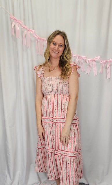 Red and Pink Floral Midi