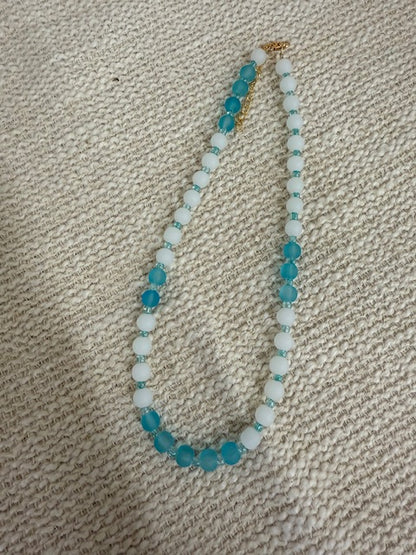 Beaded Teal and White necklace