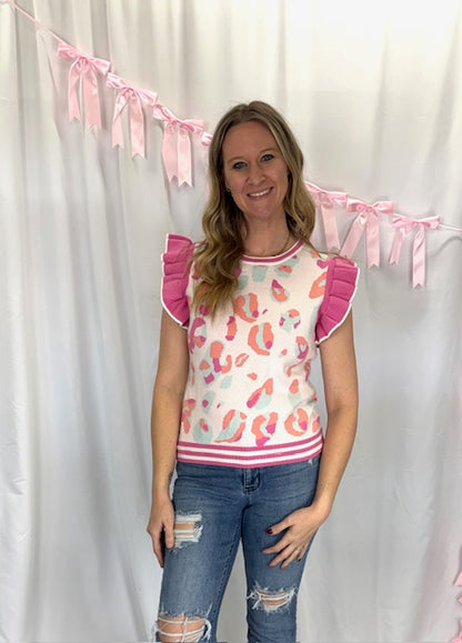 Pink Leopard Sweater Top
