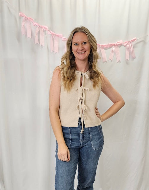 Front Tie Top- Taupe