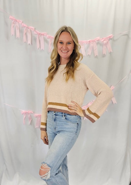 Brown Stripe Flare Sleeve Sweater