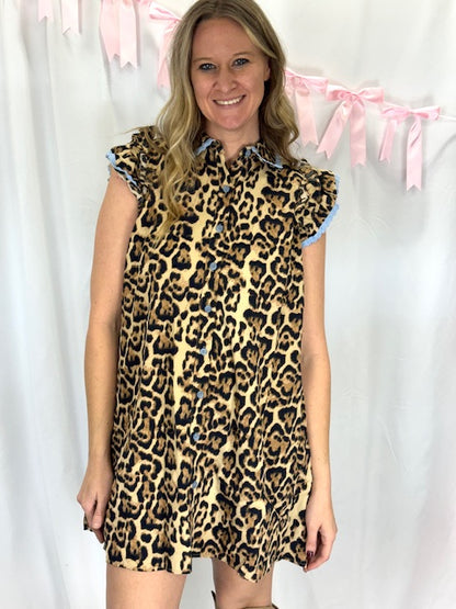 Leopard Dress with Blue Detail
