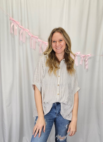 Brown Striped Button Up