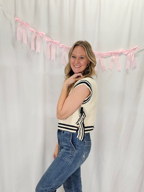 Cream Stripe Cropped Vest