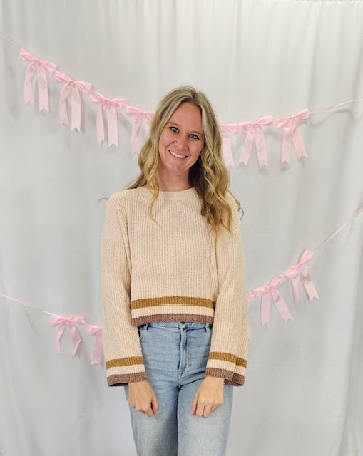 Brown Stripe Flare Sleeve Sweater