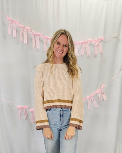 Brown Stripe Flare Sleeve Sweater