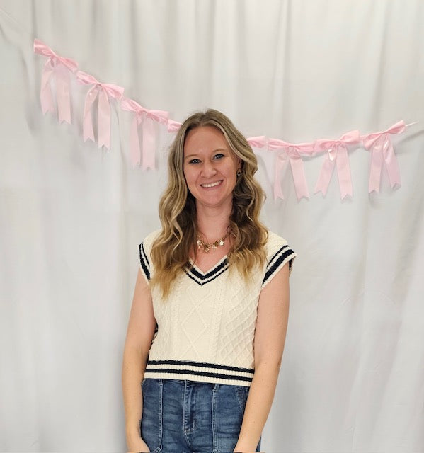 Cream Stripe Cropped Vest