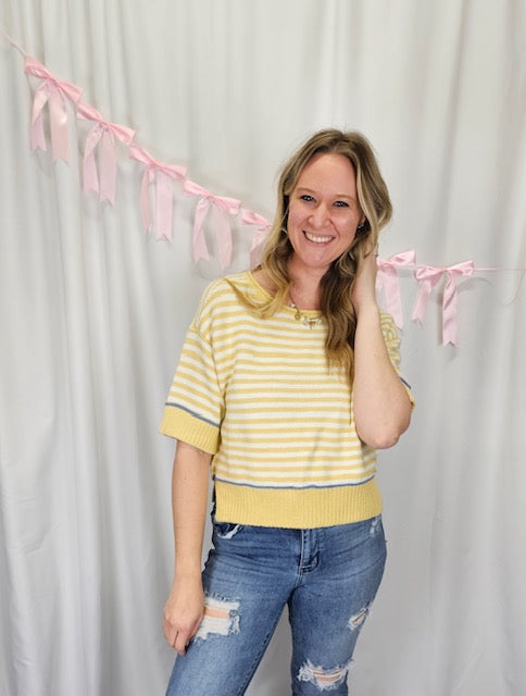 Yellow with Blue Trim Sweater