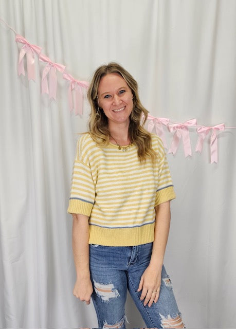 Yellow with Blue Trim Sweater