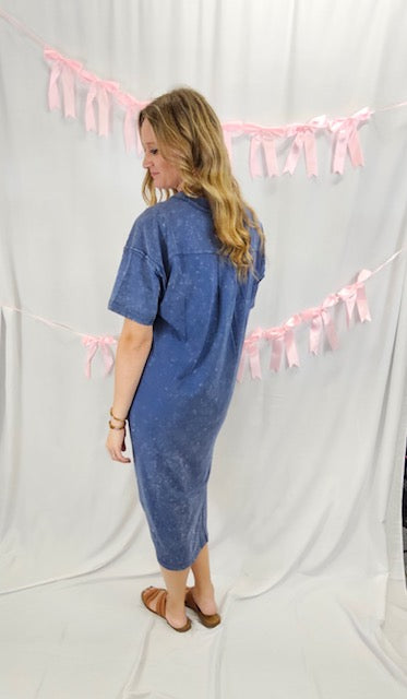 Blue Mineral Wash Midi Dress