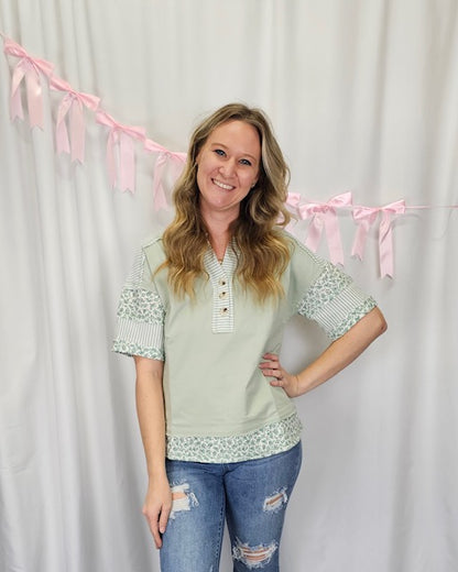 Green Floral Sleeve Top