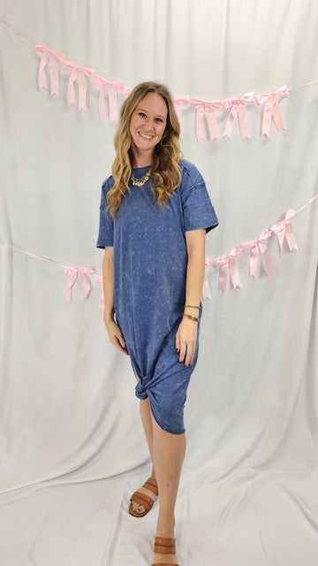 Blue Mineral Wash Midi Dress