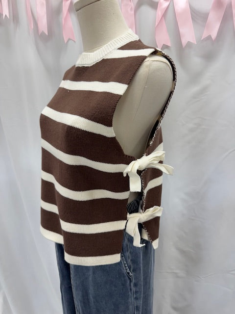 Brown Stripe Side Tie Top