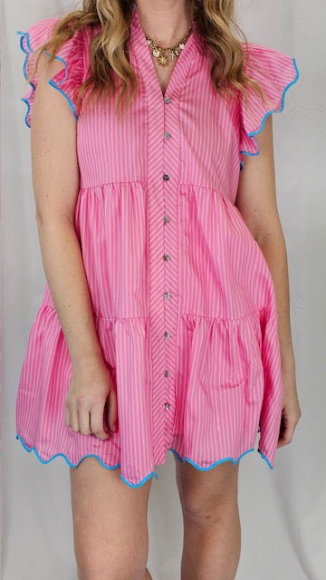 Pink and Blue Striped Dress