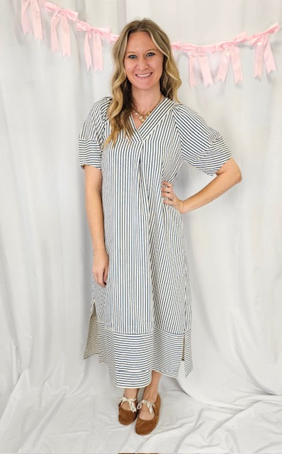 Blue Striped Midi Dress