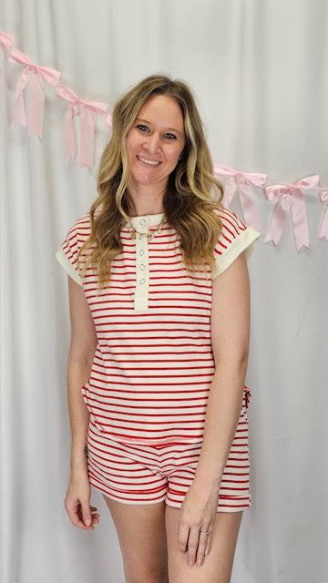 Red Striped Short Set