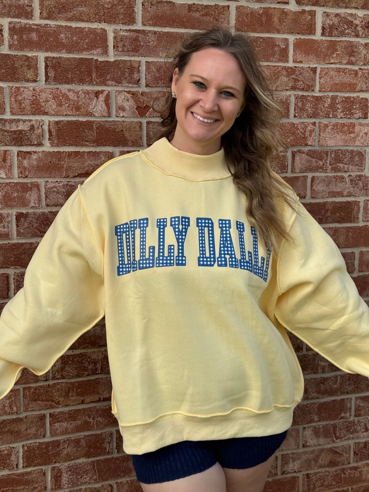 Reversible Dilly Dally/Lolly Gag Mock neck yellow sweatshirt