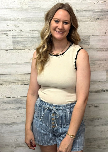 Cream with Black trim tank