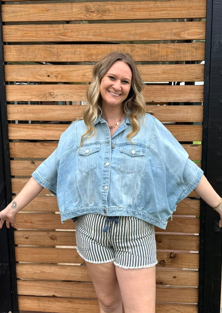 Blue Striped Denim Shorts