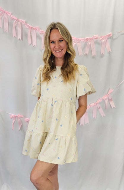 Velvet Ivory Bow Dress