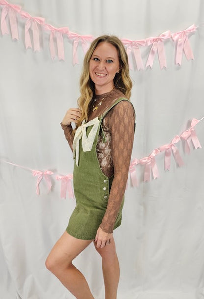 Ribbon Front Overall Olive Dress
