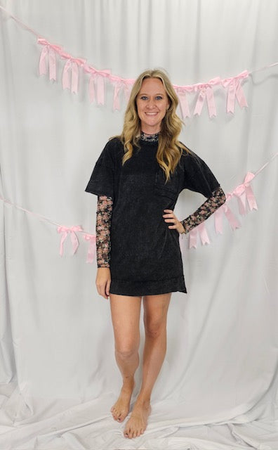 Black Mineral Wash T-shirt Dress