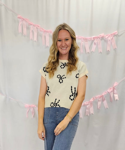 Ivory Black Bow Detail Sweater
