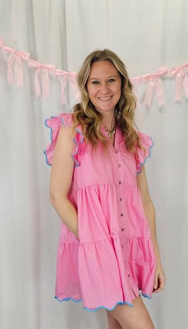 Pink and Blue Striped Dress