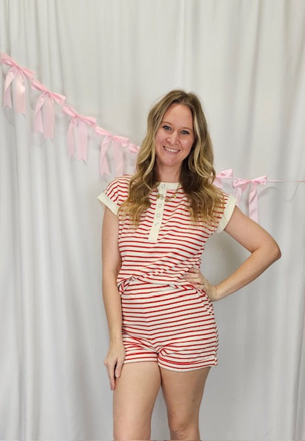 Red Striped Short Set