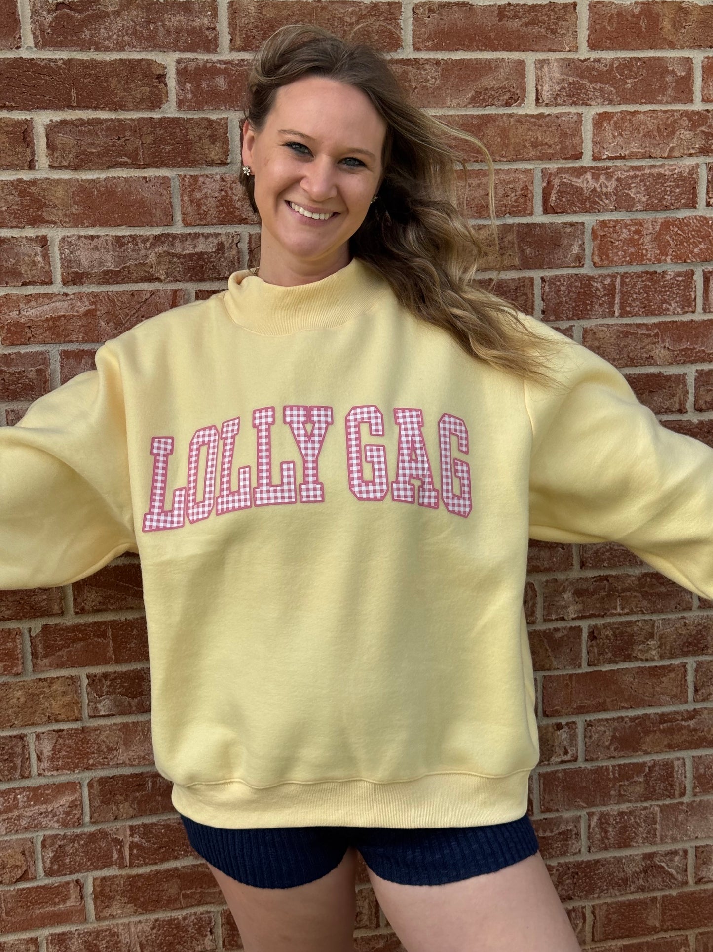 Reversible Dilly Dally/Lolly Gag Mock neck yellow sweatshirt