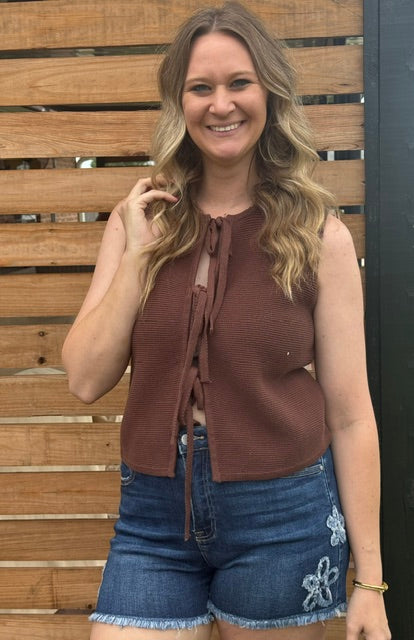 Front Tie Top- Dark Brown