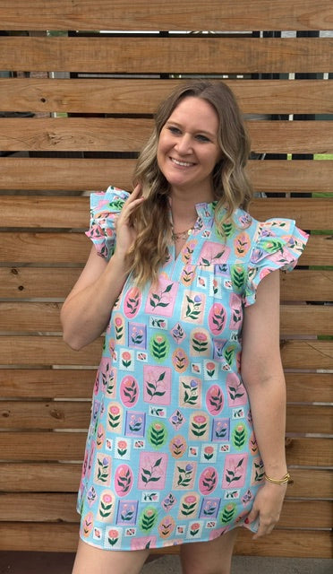 Blue Flower Stamp Dress