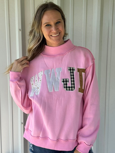 WWJD Pink Oversized Mock Neck