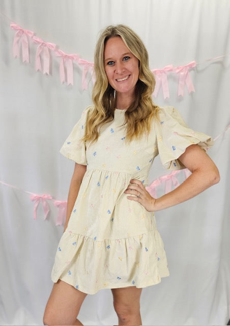 Velvet Ivory Bow Dress