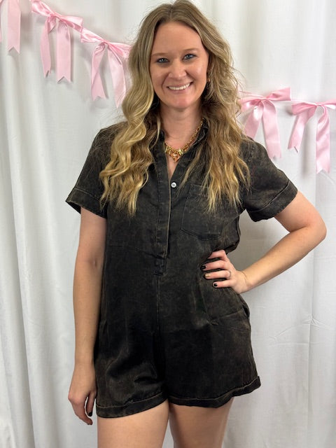 Black Mineral Wash Romper