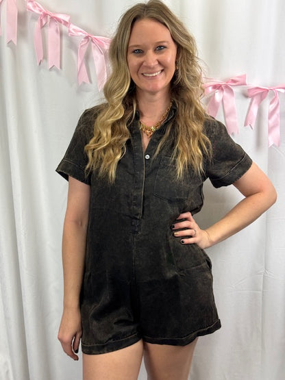 Black Mineral Wash Romper