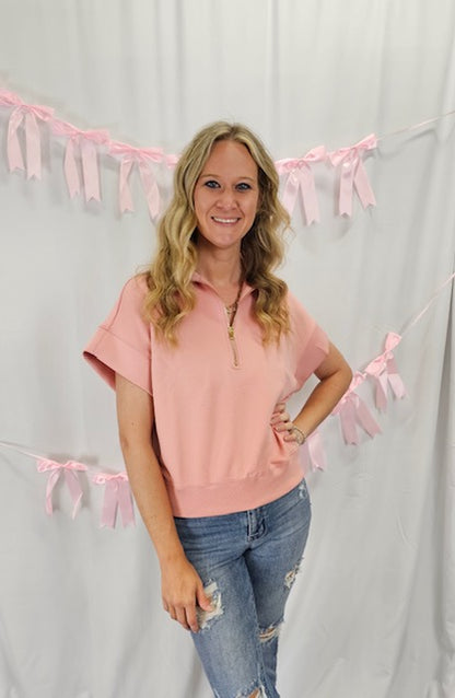 Pink Scuba Half Zip Pullover