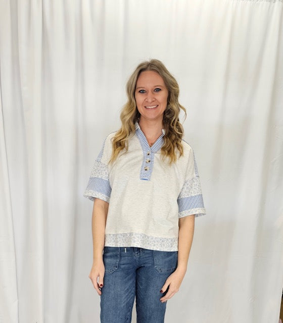 Blue & Gray floral pullover