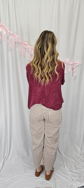 Brown Striped Barrel Pant