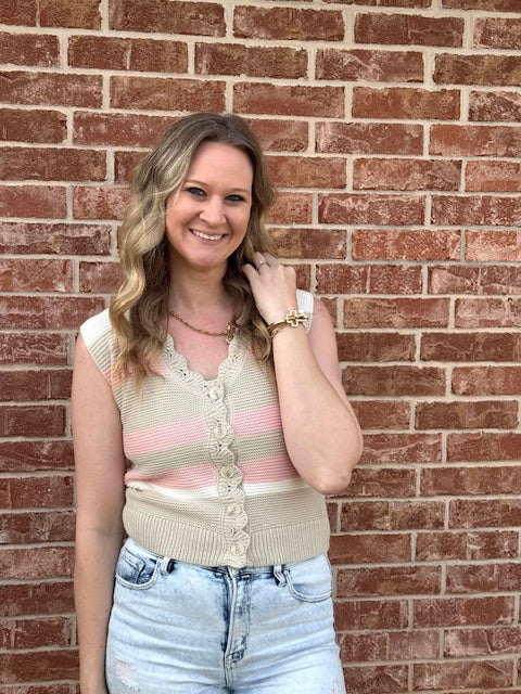 Beige and Pink Lace detail vest