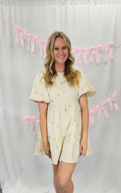 Velvet Ivory Bow Dress