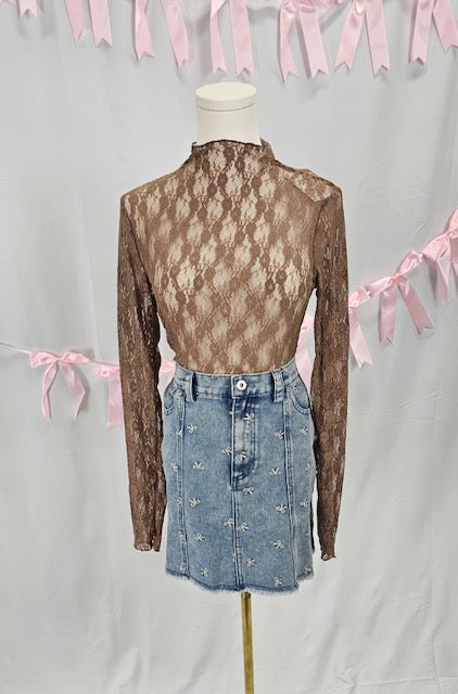 Brown Floral Mesh Top