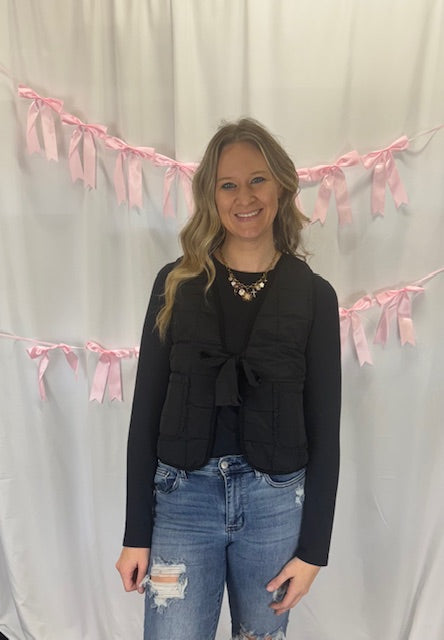 Black with Leopard inside Tie Front Vest